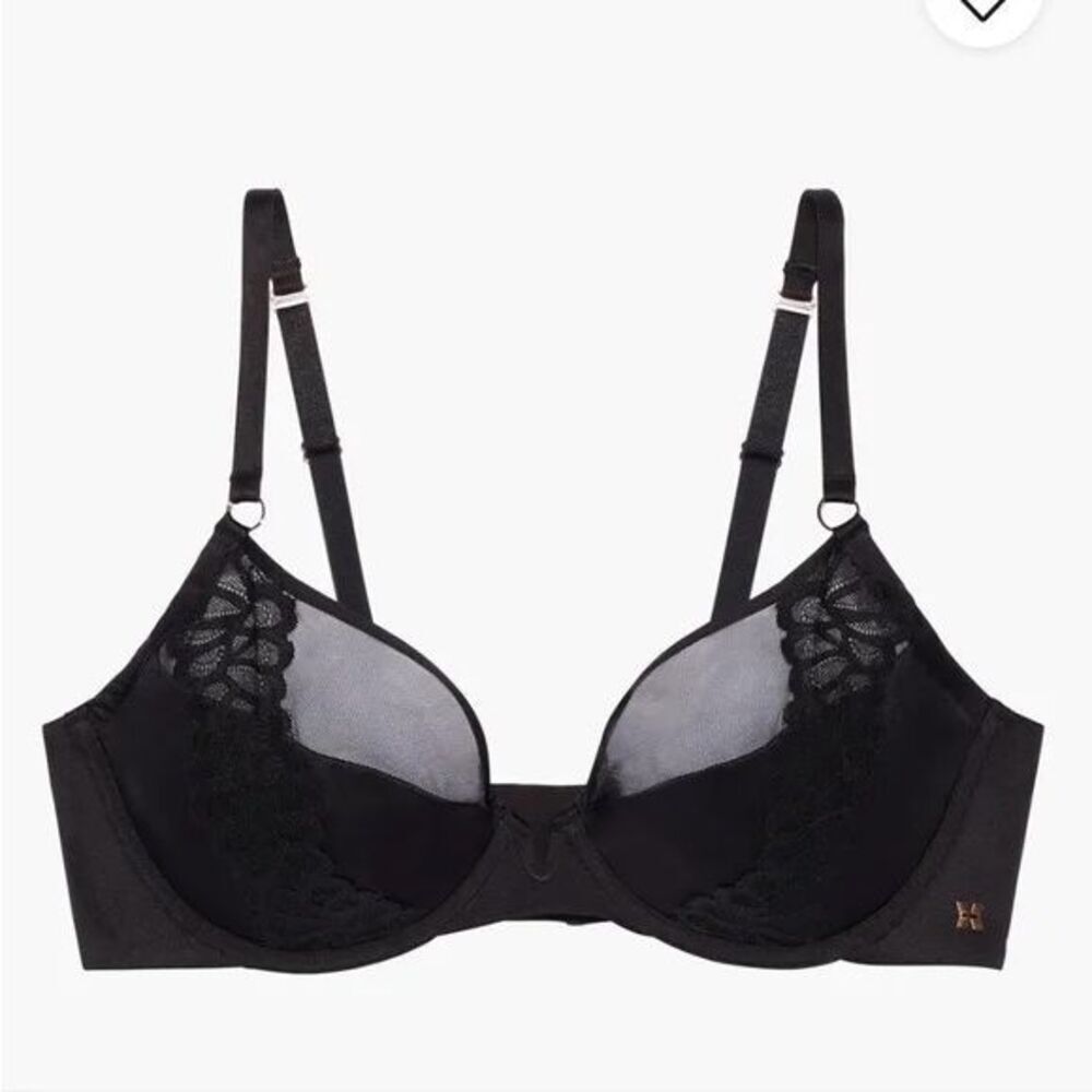 Savage X Fenty Black Caviar Not Sorry Microfiber and Lace Half Cup Bra 38DD